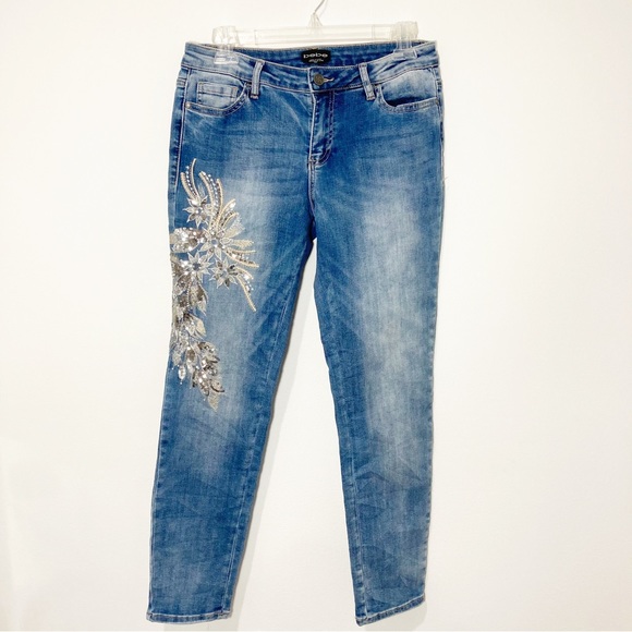 Vintage Bebe Y2K Embellished Jeans Sequin Floral Embroidered Skinny - Picture 5 of 10